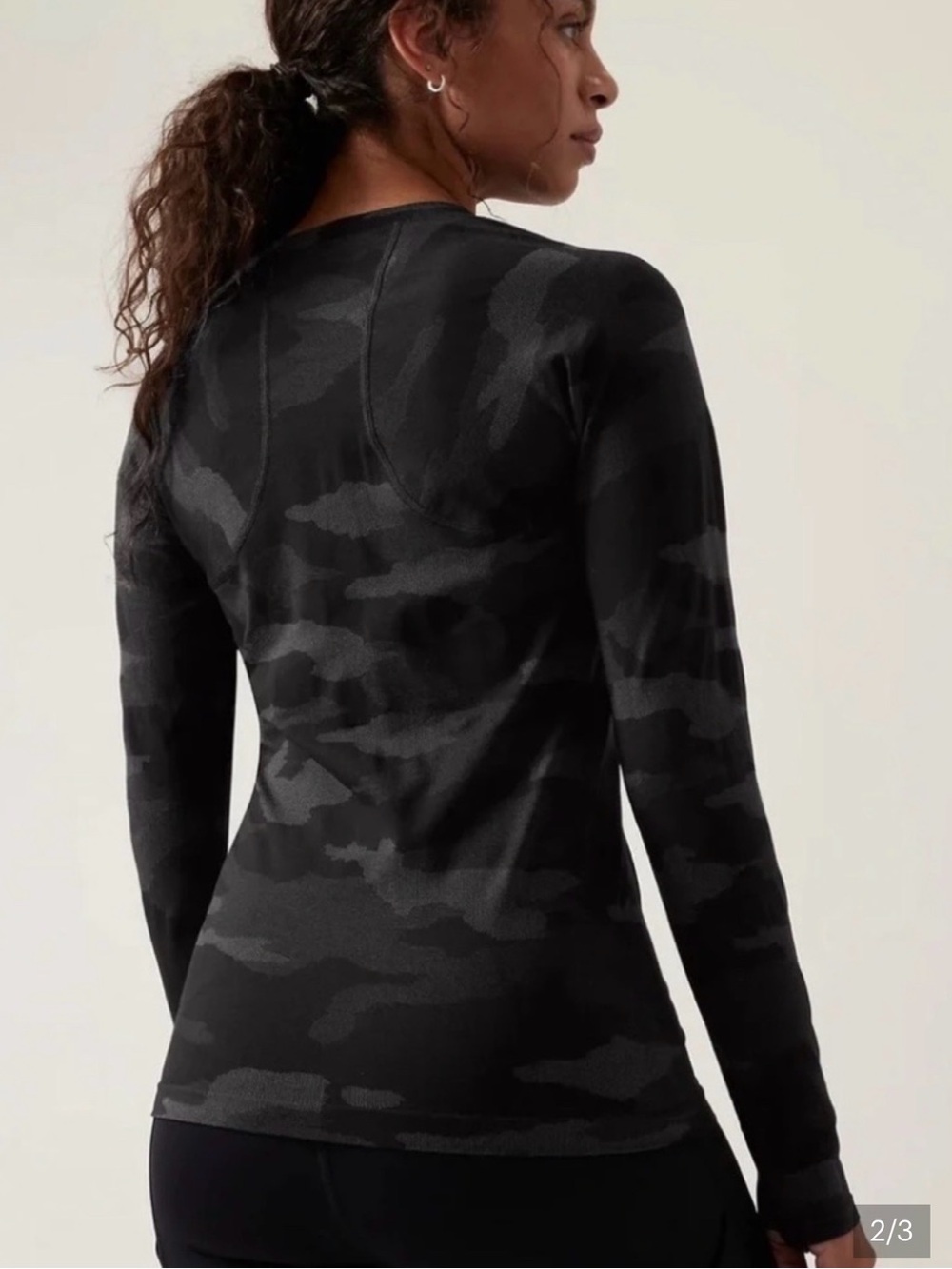 Athleta Momentum Seamless Black Camo Long-Sleeve Performance Top - Picture 2 of 7
